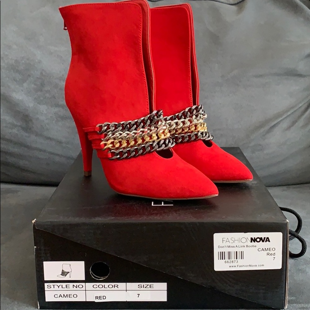 New in Box Chain Red Booties